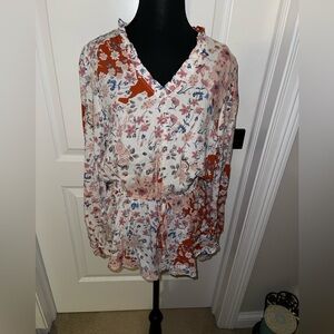 ANDREE BY UNIT Orange and White Relaxed Wrap Blouse size L